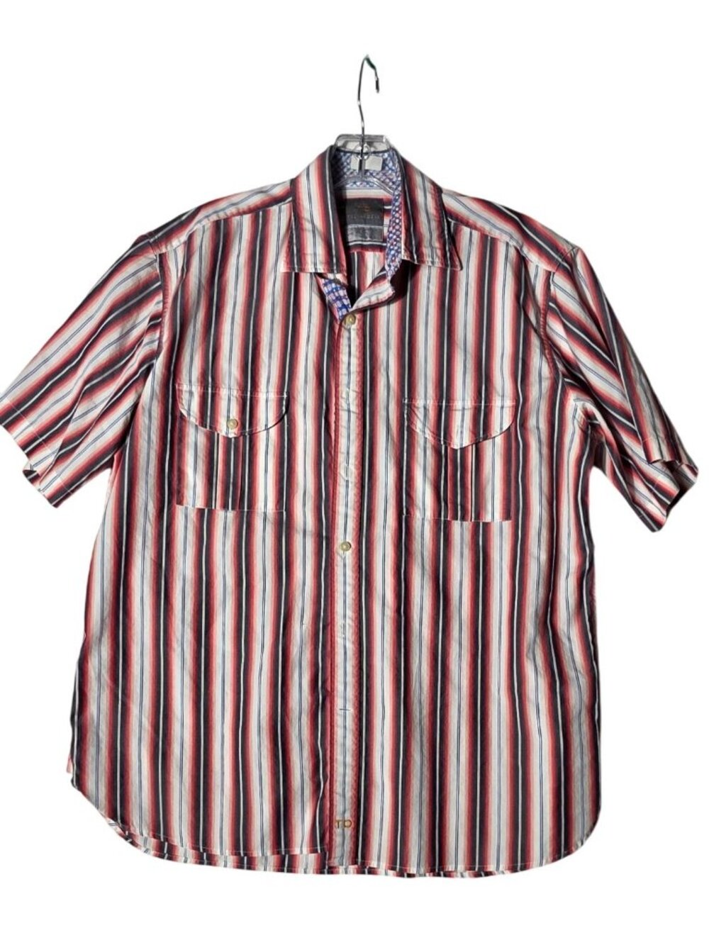 Thomas Dean Short Sleeve Men's Casual Shirts Size Large Blue Orange White